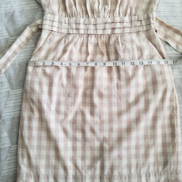 Anthropologie HD In Paris Neutral Sand Tone Checkered Mini Dress Size 2 - Picture 10 of 10